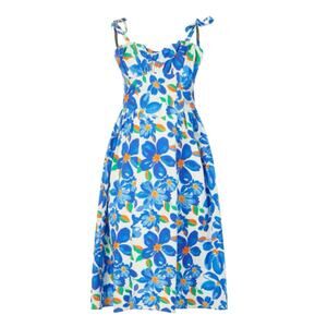 Lavaand The Rosie Organic Cotton Midi Floral Dress in Blue Floral Spring 14 EUC